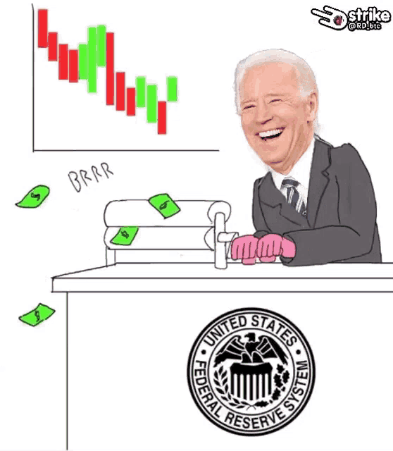 a cartoon of a man behind a united states federal reserve system desk