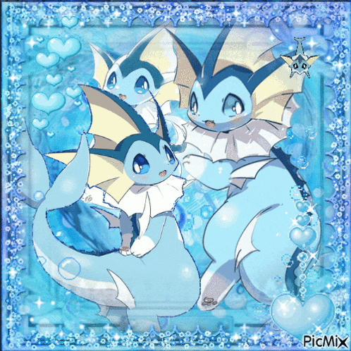 a picture of a group of aquatic creatures with hearts around them and the words picmix at the bottom