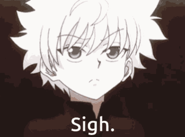 a close up of a person 's face with the word sigh written below it