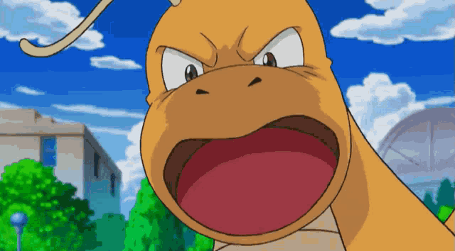 a close up of a cartoon character with a red mouth