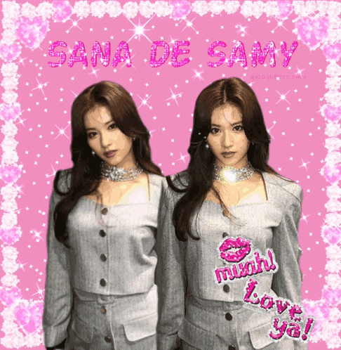 a picture of sana de samy with a pink border