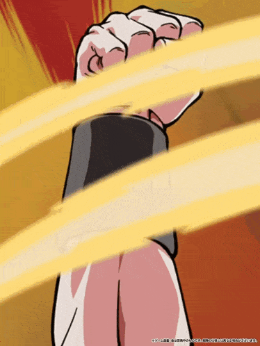 a cartoon of a person 's fist with a yellow line coming out of it