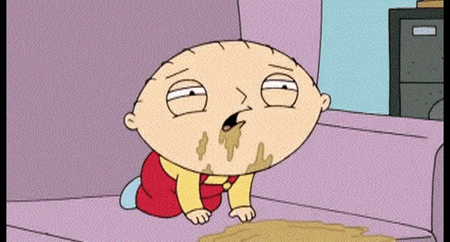 a cartoon character is sitting on a couch with his mouth open