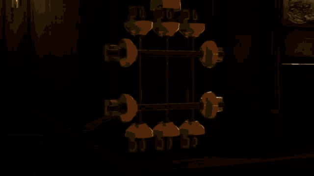 a lego figure is standing in a dark room with a patterned wall