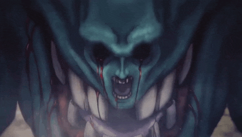 a drawing of a monster with blood coming out of its eyes