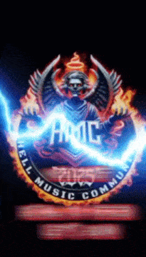 a logo for the hell music community with a skull and wings