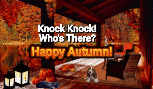 a knock knock who 's there happy autumn greeting card