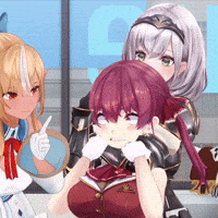 a group of anime girls are standing next to each other in front of a sign that says ' a ' on it