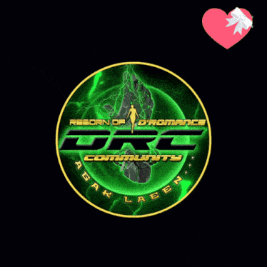 a logo for the reborn of romance drc community appears on a black background