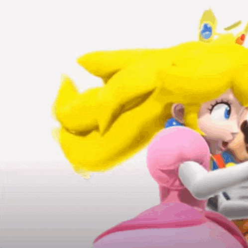 a close up of a cartoon character kissing another cartoon character on the cheek .