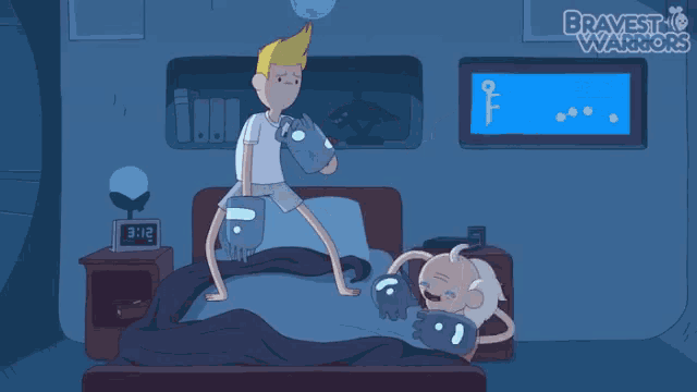a cartoon of a man holding a woman in his arms with bravest warriors written on the top