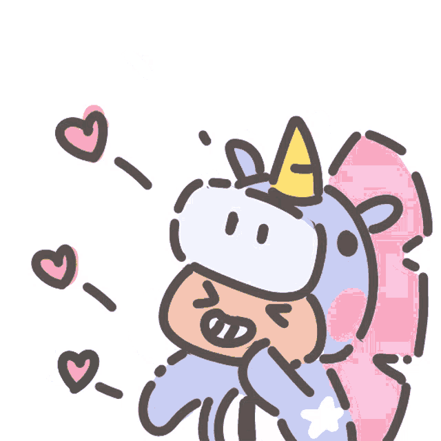 a drawing of a person dressed as a unicorn with hearts around them