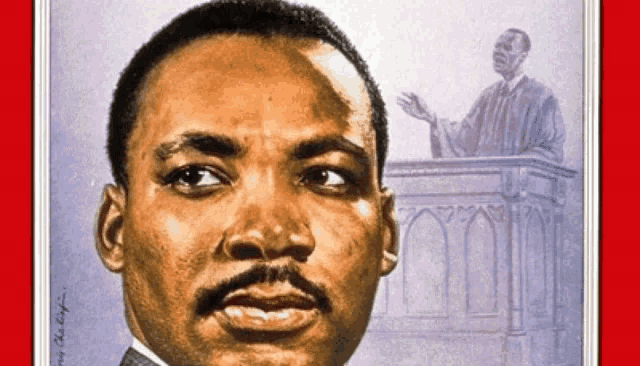 a drawing of martin luther king jr. with a judge behind him