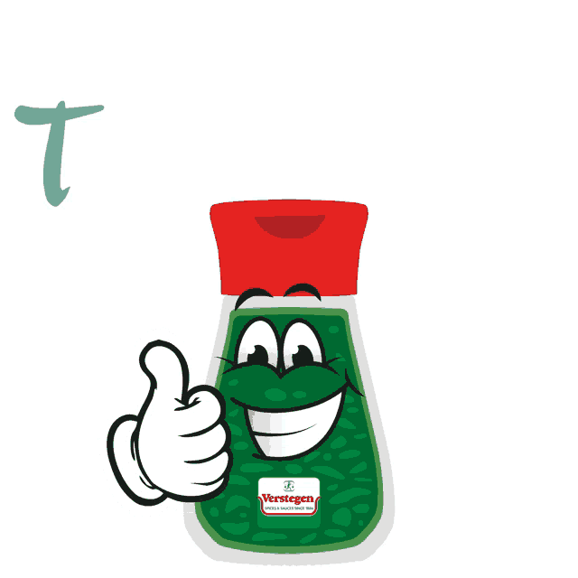 a bottle of verstegen giving a thumbs up with the words thank you below it