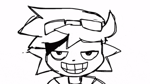 a black and white drawing of a cartoon character wearing goggles and a jacket .
