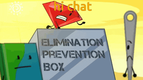 a sign that says elimination prevention box with a cartoon character on top
