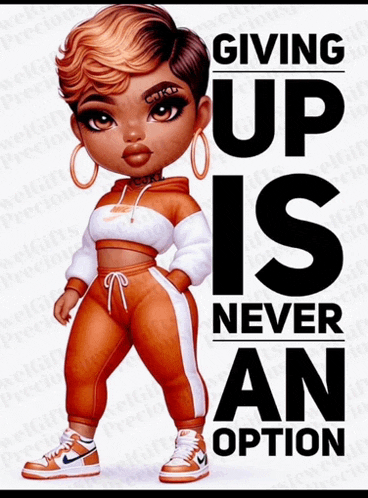 an illustration of a girl with the words " giving up is never an option "