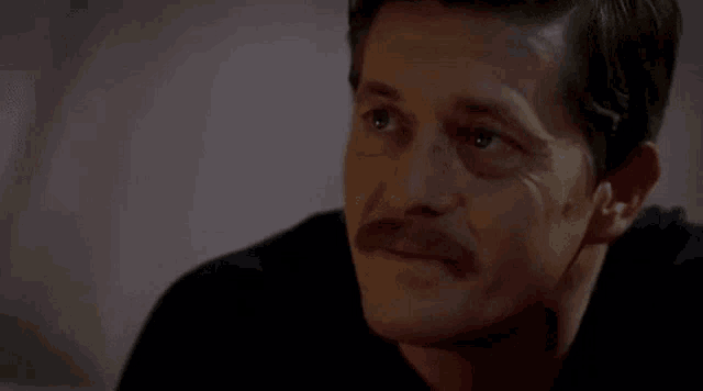 a man with a mustache is making a funny face .