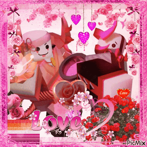 a valentine 's day greeting card with a pink frame and the word love
