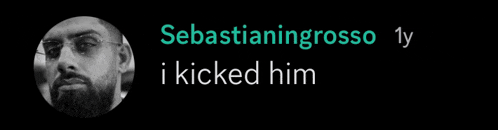 a black and white photo of a bearded man with the words sebastianingrosso 1y i kicked him