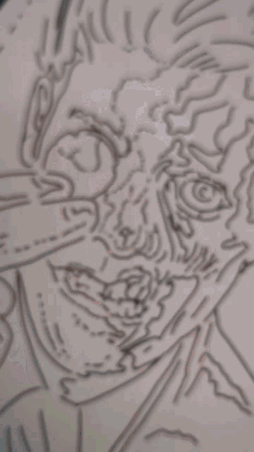 a black and white drawing of a man with a beard and a scary face