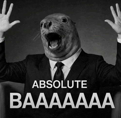 a seal in a suit and tie with absolute baaaaaa written below it