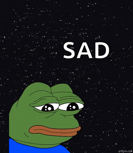 a cartoon frog with the word sad written above it