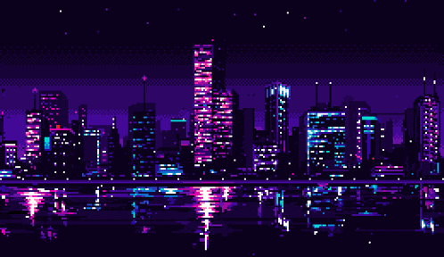a pixel art of a city at night