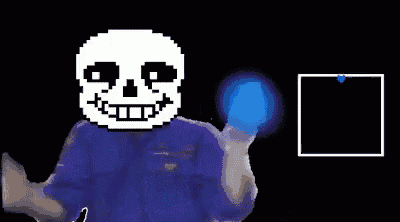 a pixel art of a skeleton holding a blue sphere .