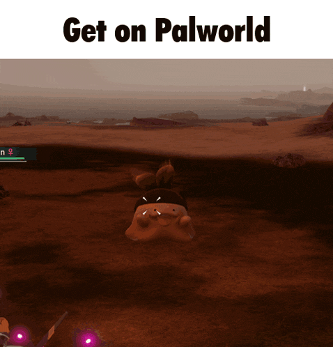 a screenshot of a video game with the words get on palworld at the top
