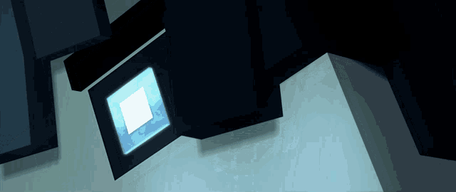 a blue square with a white border is surrounded by black squares