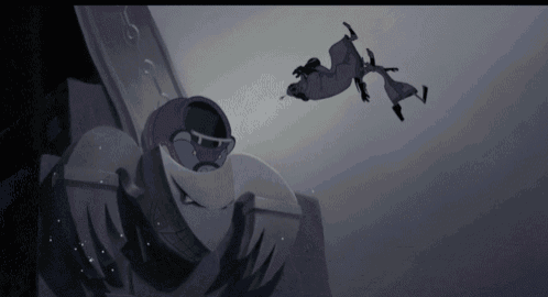 a cartoon character with a helmet on is falling down