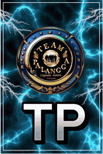 a tp logo with a lightning background