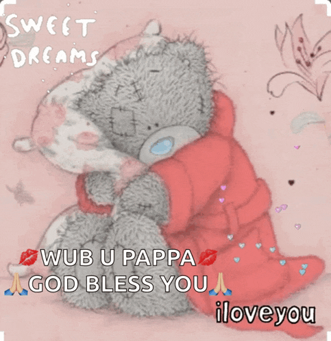 a teddy bear hugging another teddy bear with the words sweet dreams