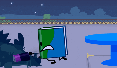 a cartoon drawing of a book with a gun