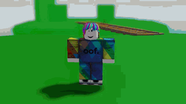 a roblox character is wearing a shirt that says roof