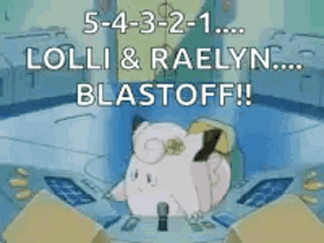 a cartoon of a piggy bank with the words lolli & raelyn blastoff on it .