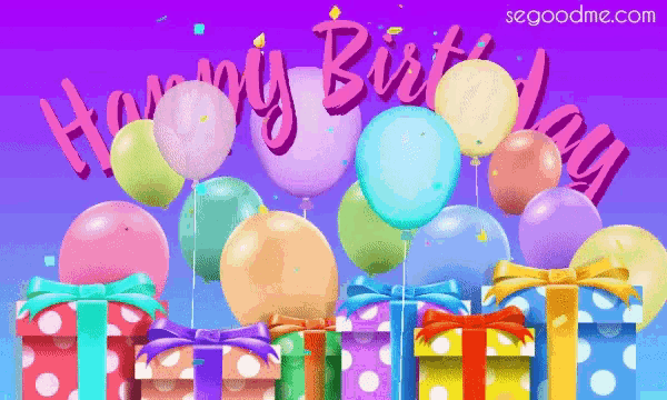 a birthday card with gifts and balloons with the website segoodme.com at the bottom