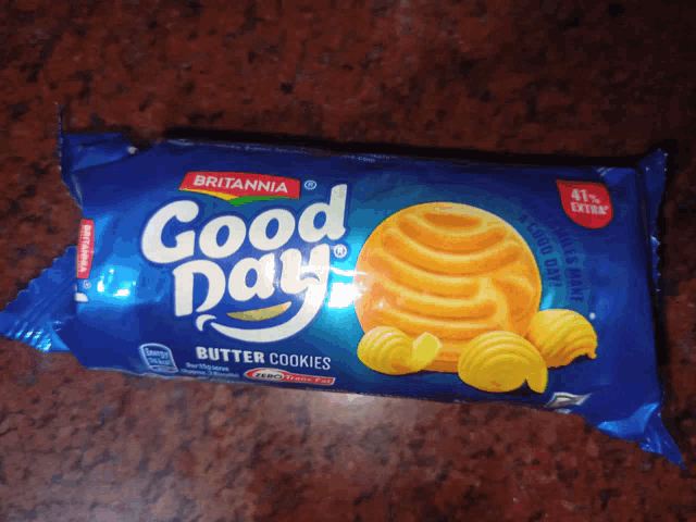 a package of britannia good day butter cookies on a table