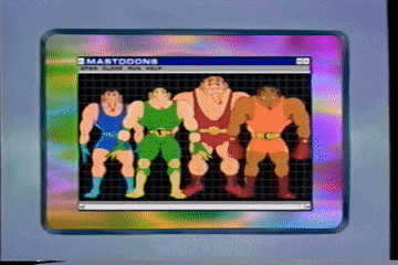 a computer screen displays a cartoon of mastodons