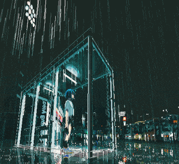 a pixel art of a girl standing in front of a building with a sign that says boxing