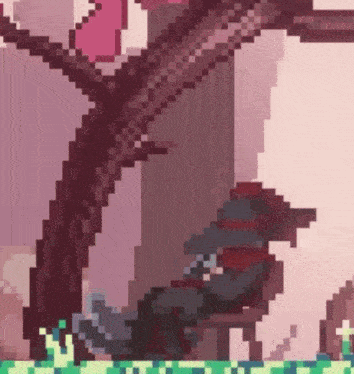 a pixel art of a person sitting under a tree in a video game .