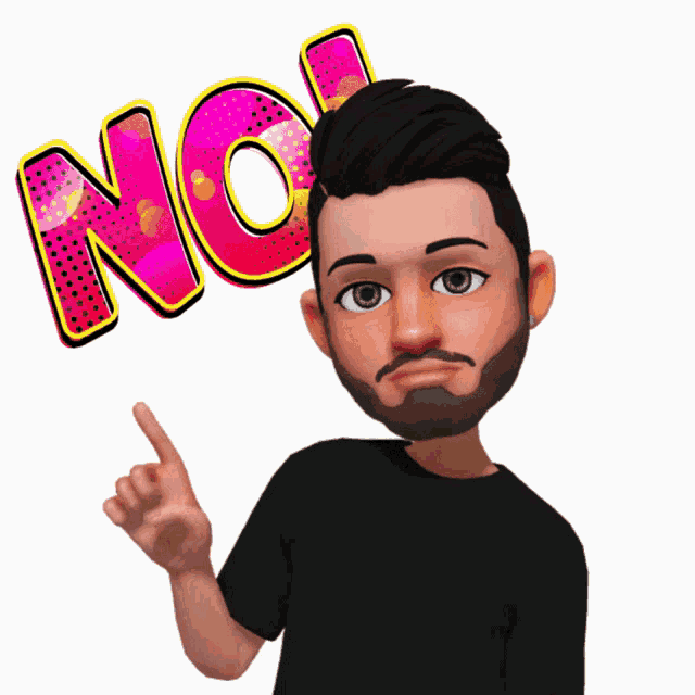 a man with a beard pointing up with the word no behind him