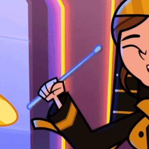 a cartoon of a woman holding a drum stick