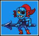 a pixel art drawing of a cartoon character holding an arrow
