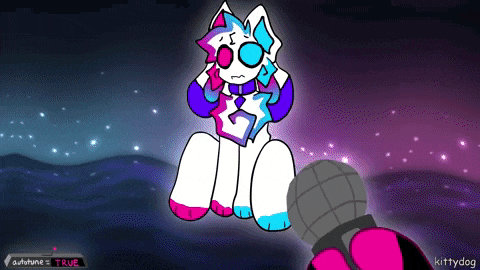 a drawing of a cat with a microphone and the words kittydog
