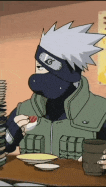 a cartoon character is sitting at a table eating a piece of food .