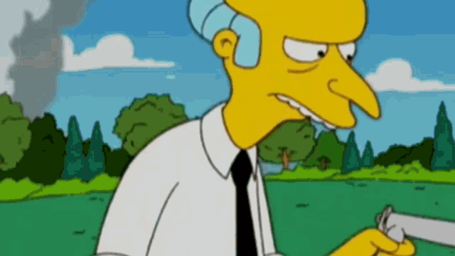 mr. simpson from the simpsons is smoking a cigarette in a park