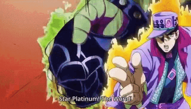 jojo 's bizarre adventure star platinum the world is a cartoon character .