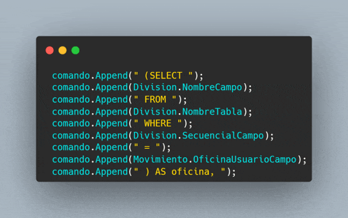 a screen shot of a program that says ' comando.append ' on it